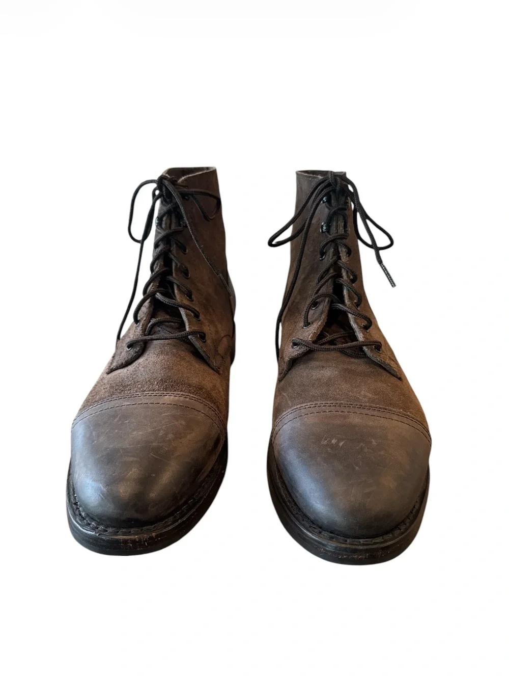 Thursday Captain Lace Up Boots Driftwood Mixed Leather Suede Cap Toe Size 12.5